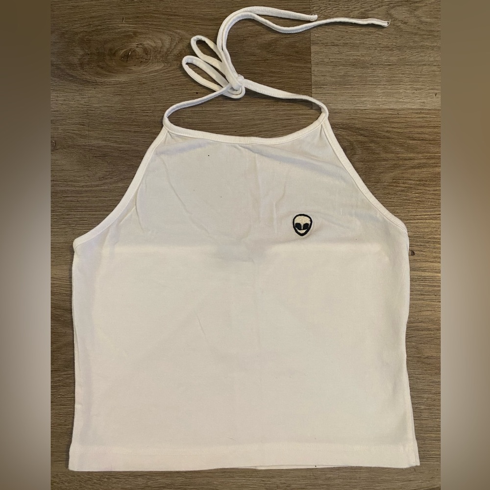 Alien Bandy Melville white halter crop top one size fits best S/M
